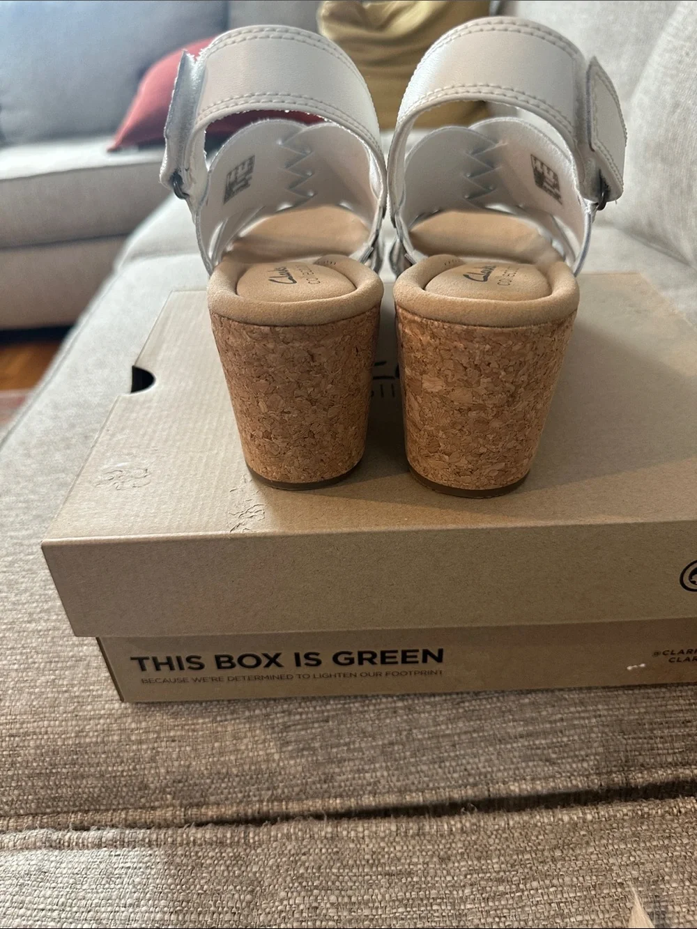 Clarks White Leather Cork Wedge Slingbacks